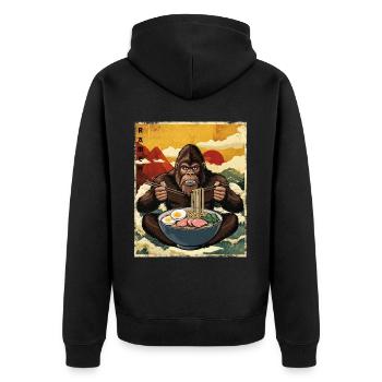 Bigfoot Ramen - Unisex Premium Bio Zip Hoodie - Schwarz - Hinten - Nico (187cm)