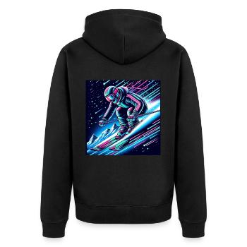 Neon Skier Adventure in the Alps - Unisex Premium Organic Zip Hoodie - black - Back - Nico (187cm)