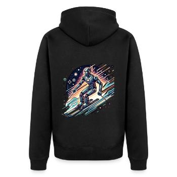 Futuristischer Roboter Skifahrer in Action - Unisex Premium Bio Zip Hoodie - Schwarz - Hinten - Nico (187cm)
