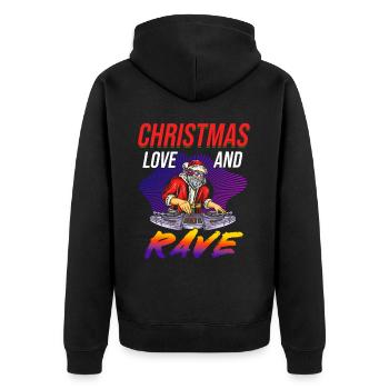 Weihnachten Disco, Rave, Techno, House, Goa, Party - Unisex Premium Bio Zip Hoodie - Schwarz - Hinten - Nico (187cm)