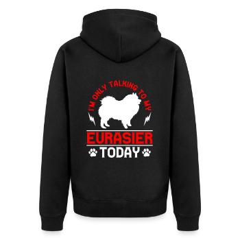 Rede nur mit meinem Eurasier Eurasian Spitz - Unisex Premium Bio Zip Hoodie - Schwarz - Hinten - Nico (187cm)
