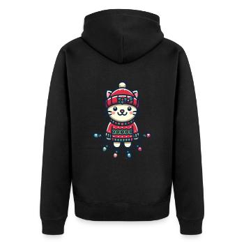 Cute Christmas cat with fairy lights - Unisex Premium Organic Zip Hoodie - black - Back - Nico (187cm)