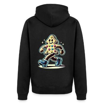 Lebkuchenmann Mit Stiefeln Lächelnd - Unisex Premium Bio Zip Hoodie - Schwarz - Hinten - Nico (187cm)