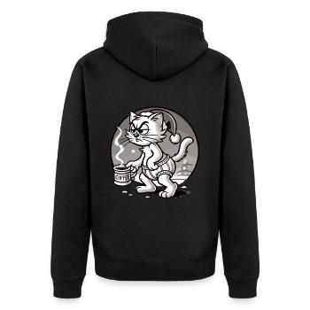 Mürrische Katze Mit Kaffee Weihnachten - Unisex Premium Bio Zip Hoodie - Schwarz - Hinten - Nico (187cm)