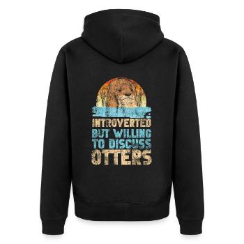 Otter Introverted But Willing To - Unisex Premium Organic Zip Hoodie - black - Back - Nico (187cm)
