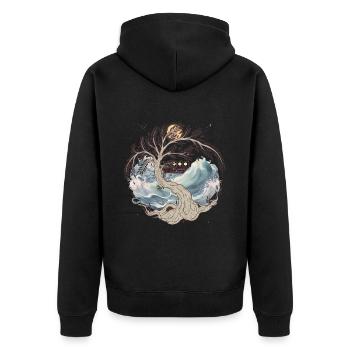Nature Sea Waves Boat Ship Travel Ahoy - Unisex Premium Organic Zip Hoodie - black - Back - Nico (187cm)