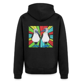Komiker Blaufußtölpel - Unisex Premium Bio Zip Hoodie - Schwarz - Hinten - Nico (187cm)