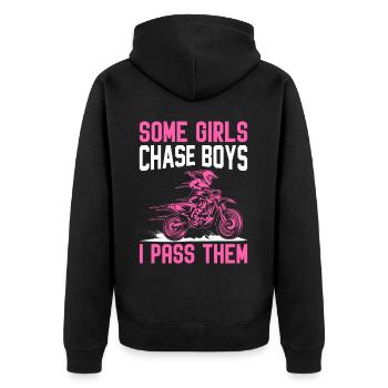 Dirt Bike Fille Motard Moto Filles Chase Garçons I P - Veste à capuche bio Premium Unisexe - noir - Dos - Nico (187cm)