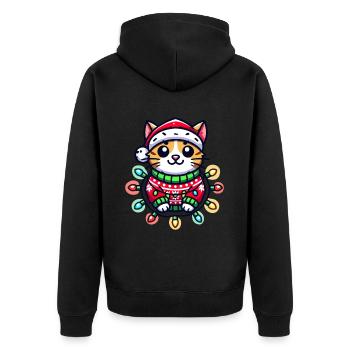Christmas cat in sweater with lights - Unisex Premium Organic Zip Hoodie - black - Back - Nico (187cm)