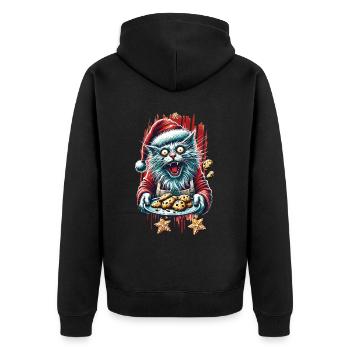 Crazy Cat Christmas Cookie Chaos - Unisex Premium Organic Zip Hoodie - black - Back - Nico (187cm)