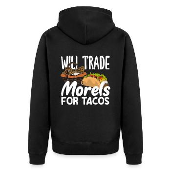 Pilzsammler Tausche Morcheln Gegen Tacos - Unisex Premium Bio Zip Hoodie - Schwarz - Hinten - Nico (187cm)