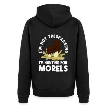 Pilzsammler Nicht Trespassing Morels - Unisex Premium Bio Zip Hoodie - Schwarz - Hinten - Nico (187cm)