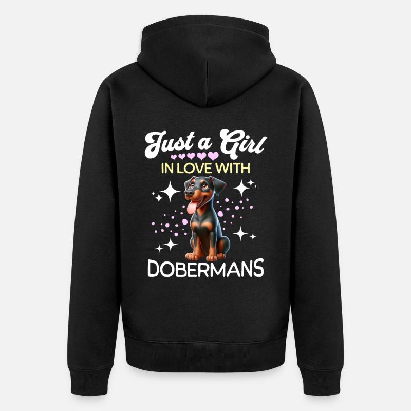 Dobermann Mädchen - Unisex Premium Bio Zip Hoodie - Schwarz