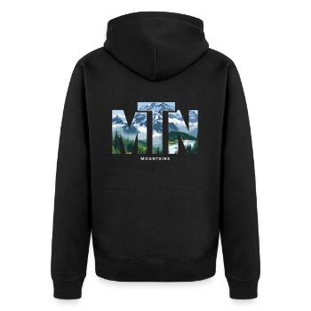 Mountains MTN – Natur & Berglandschaft Outdoor - Unisex Premium Bio Zip Hoodie - Schwarz - Hinten - Nico (187cm)