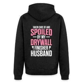 Spoiled Drywall Finisher Ehemann Trockenbauer Troc - Unisex Premium Bio Zip Hoodie - Schwarz - Hinten - Nico (187cm)