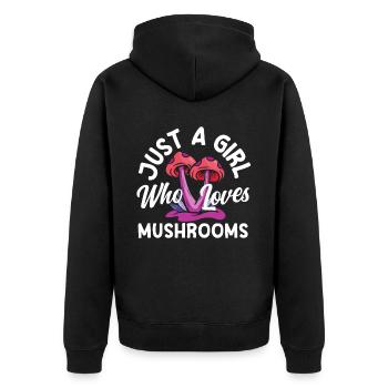 Ein Mädchen Das Pilze Liebt Sammler - Unisex Premium Bio Zip Hoodie - Schwarz - Hinten - Nico (187cm)