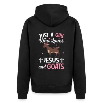 Just A Girl Who Loves Jesus And Goats Farmer Ranch - Unisex Premium Bio Zip Hoodie - Schwarz - Hinten - Nico (187cm)
