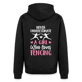 Ein Mädchen, das das Fechten liebt Florett Säbel M - Unisex Premium Bio Zip Hoodie - Schwarz - Hinten - Nico (187cm)