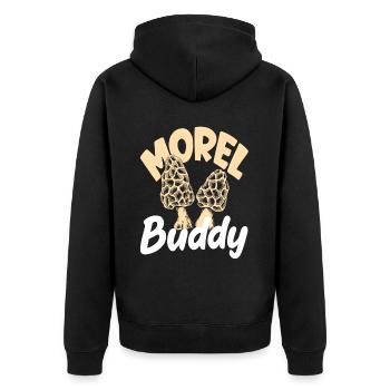 Pilzsammler Pilzfreund Morchel Buddy - Unisex Premium Bio Zip Hoodie - Schwarz - Hinten - Nico (187cm)