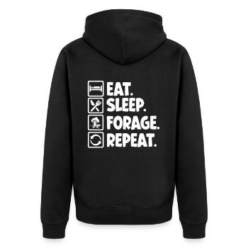 Eat Sleep Forage Repeat Pilzsammler - Unisex Premium Bio Zip Hoodie - Schwarz - Hinten - Nico (187cm)