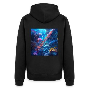 Querflöte - Unisex Premium Bio Zip Hoodie - Schwarz - Hinten - Nico (187cm)