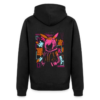 Anime Fille Japonais Coloré Cyberpunk - Veste à capuche bio Premium Unisexe - noir - Dos - Nico (187cm)