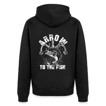 Bogenfischer Bogenfischen Arrow To The Fish - Unisex Premium Bio Zip Hoodie - Schwarz - Hinten - Nico (187cm)