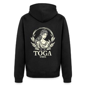 Lustiges Toga party outfit - Unisex Premium Bio Zip Hoodie - Schwarz - Hinten - Nico (187cm)