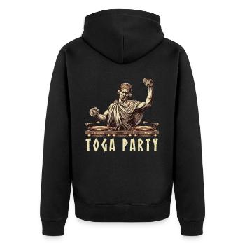 Lustiges Toga party outfit - Unisex Premium Bio Zip Hoodie - Schwarz - Hinten - Nico (187cm)