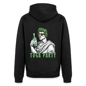 Lustiges Toga party outfit - Unisex Premium Bio Zip Hoodie - Schwarz - Hinten - Nico (187cm)