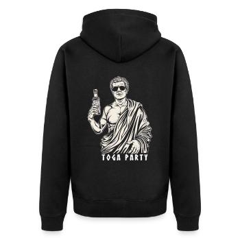 Lustiges Toga party outfit - Unisex Premium Bio Zip Hoodie - Schwarz - Hinten - Nico (187cm)