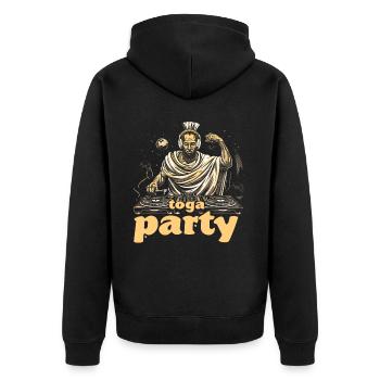 Lustiges Toga party outfit - Unisex Premium Bio Zip Hoodie - Schwarz - Hinten - Nico (187cm)