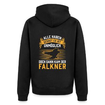 Dann kam der Falkner Beizjagd Falknerei - Unisex Premium Bio Zip Hoodie - Schwarz - Hinten - Nico (187cm)