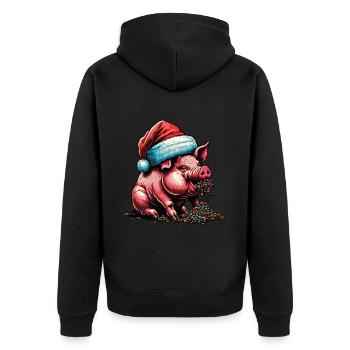 Weihnachtliches Schwein Mit Mütze - Unisex Premium Bio Zip Hoodie - Schwarz - Hinten - Nico (187cm)