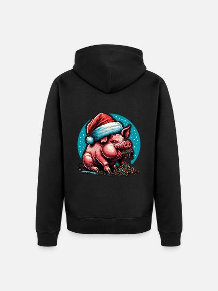 Christmas Greedy Pig Gluttony - Unisex Premium Organic Zip Hoodie - black
