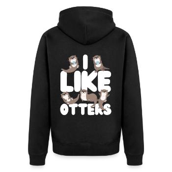 Otter I Like Otters - Unisex Premium Bio Zip Hoodie - Schwarz - Hinten - Nico (187cm)