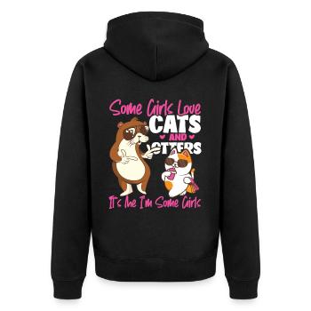Otter Cat Some Girls Love Cats And - Unisex Premium Organic Zip Hoodie - black - Back - Nico (187cm)