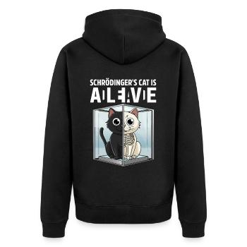 Schrödinger's Cat Dead And Alive - Unisex Premium Bio Zip Hoodie - Schwarz - Hinten - Nico (187cm)