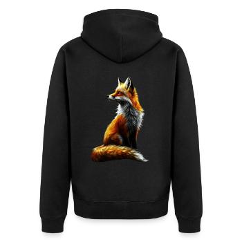 Lustiges Fuchs Fox Kunst Tier Natur Wildtier Tiere - Unisex Premium Bio Zip Hoodie - Schwarz - Hinten - Nico (187cm)