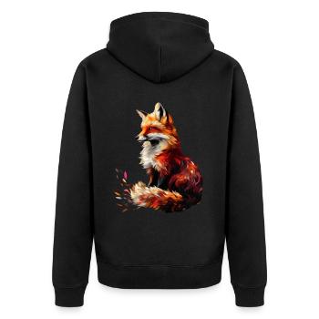 Lustiges Fuchs Fox Kunst Tier Natur Wildtier Tiere - Unisex Premium Bio Zip Hoodie - Schwarz - Hinten - Nico (187cm)