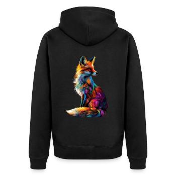 Lustiges Fuchs Fox Kunst Tier Natur Wildtier Tiere - Unisex Premium Bio Zip Hoodie - Schwarz - Hinten - Nico (187cm)