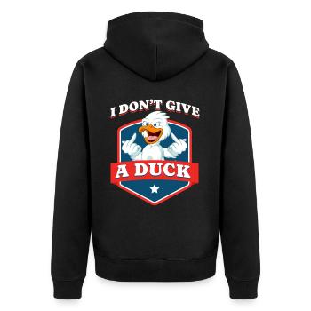 Unhöfliches Lustiges Sprichwort "Duck You" Outfit - Unisex Premium Bio Zip Hoodie - Schwarz - Hinten - Nico (187cm)