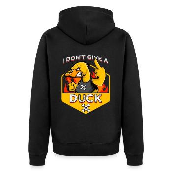 Unhöfliches Lustiges Sprichwort "Duck You" Outfit - Unisex Premium Bio Zip Hoodie - Schwarz - Hinten - Nico (187cm)