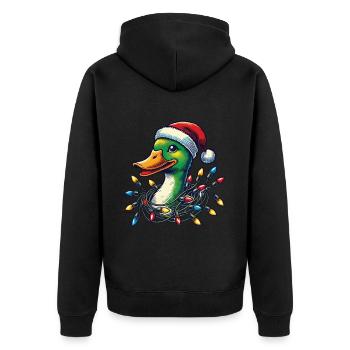 Weihnachten Lustige Ente Mit Lichterkette - Unisex Premium Bio Zip Hoodie - Schwarz - Hinten - Nico (187cm)