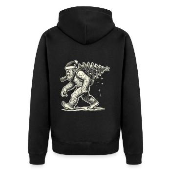 Weihnachtlicher Bigfoot Mit Tannenbaum - Unisex Premium Bio Zip Hoodie - Schwarz - Hinten - Nico (187cm)