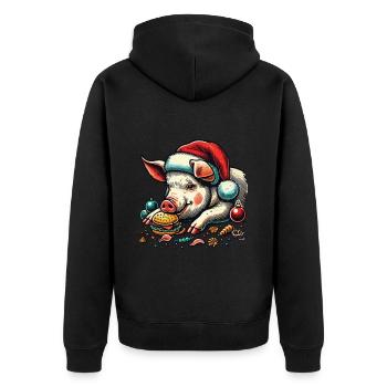 Christmas Eaten Pig with Burger - Unisex Premium Organic Zip Hoodie - black - Back - Nico (187cm)