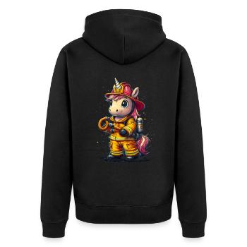 Feuerwehrmann Einhorn - Unisex Premium Bio Zip Hoodie - Schwarz - Hinten - Nico (187cm)