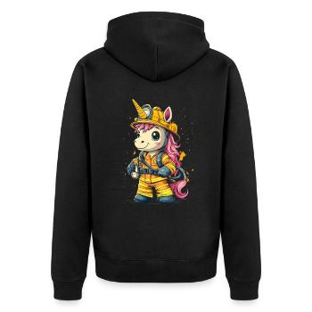 Feuerwehrmann Einhorn - Unisex Premium Bio Zip Hoodie - Schwarz - Hinten - Nico (187cm)