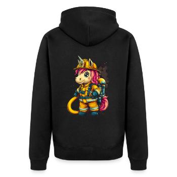 Feuerwehrmann Einhorn - Unisex Premium Bio Zip Hoodie - Schwarz - Hinten - Nico (187cm)