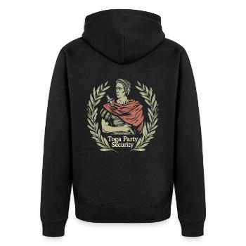 Lustiges Toga party outfit - Unisex Premium Bio Zip Hoodie - Schwarz - Hinten - Nico (187cm)